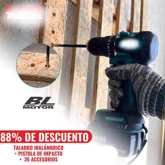 TALADRO INALÁMBRICO con PERCUTOR + 24 ACCESORIOS + 2 BATERIAS 48V