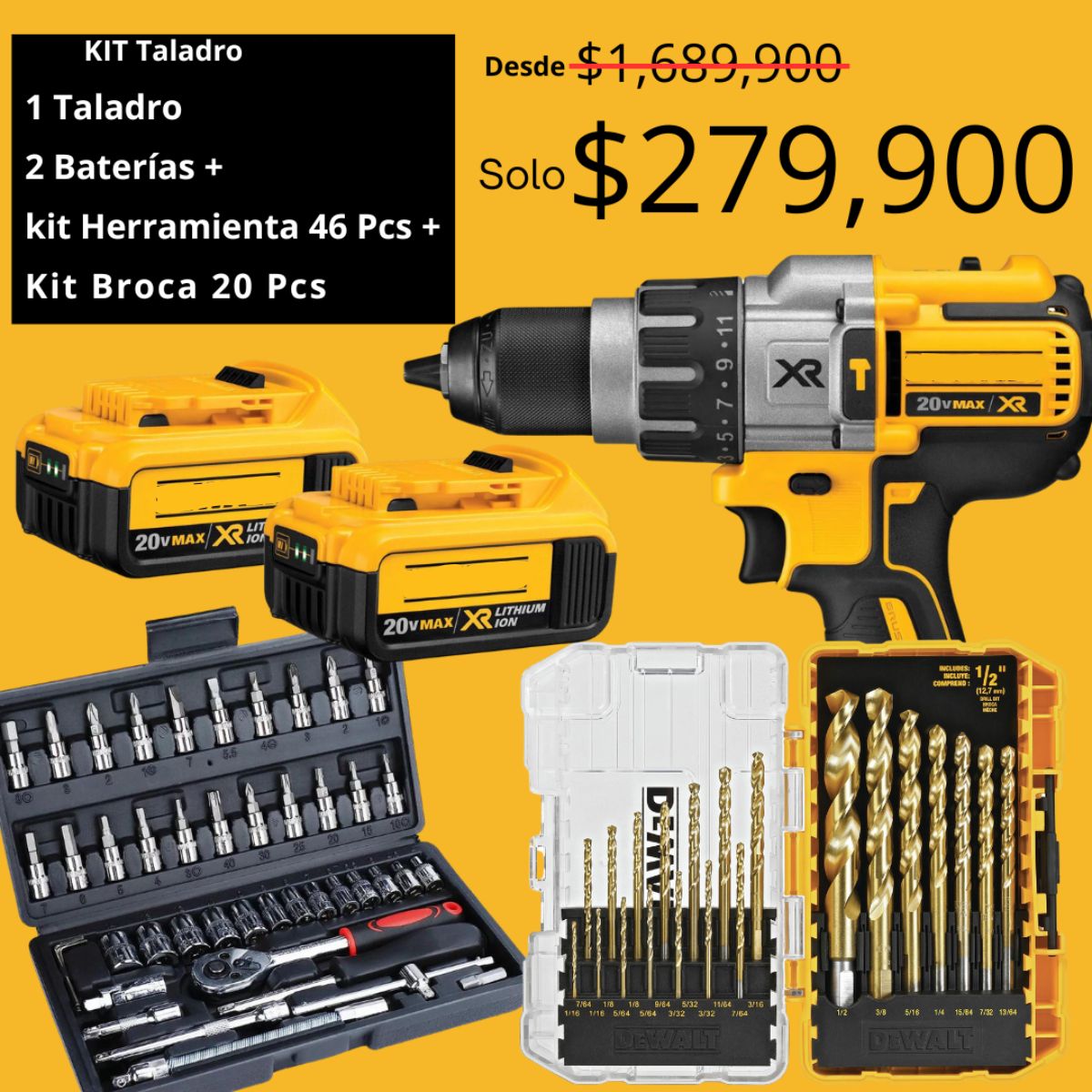 KIT TALADRO INALÁMBRICO + 2 BATERÍAS + 46 HERRAMIENTAS + BROCAS – ¡MEGA LIQUIDACIÓN!