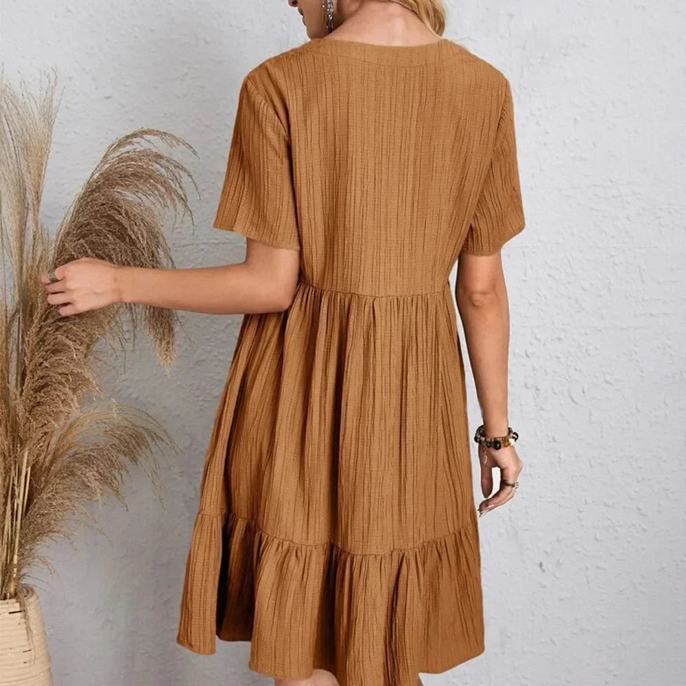 Sommerkleid mit Rüschen – V-Ausschnitt, Kurzarm, Bequem und Luftig für jeden Tag