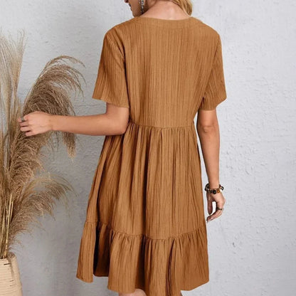 Sommerkleid mit Rüschen – V-Ausschnitt, Kurzarm, Bequem und Luftig für jeden Tag