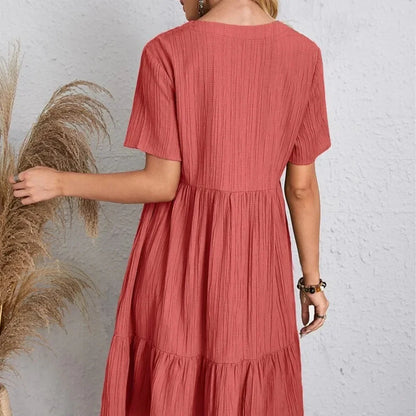 Sommerkleid mit Rüschen – V-Ausschnitt, Kurzarm, Bequem und Luftig für jeden Tag