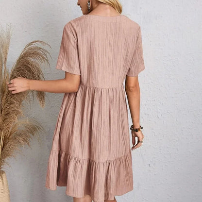 Sommerkleid mit Rüschen – V-Ausschnitt, Kurzarm, Bequem und Luftig für jeden Tag